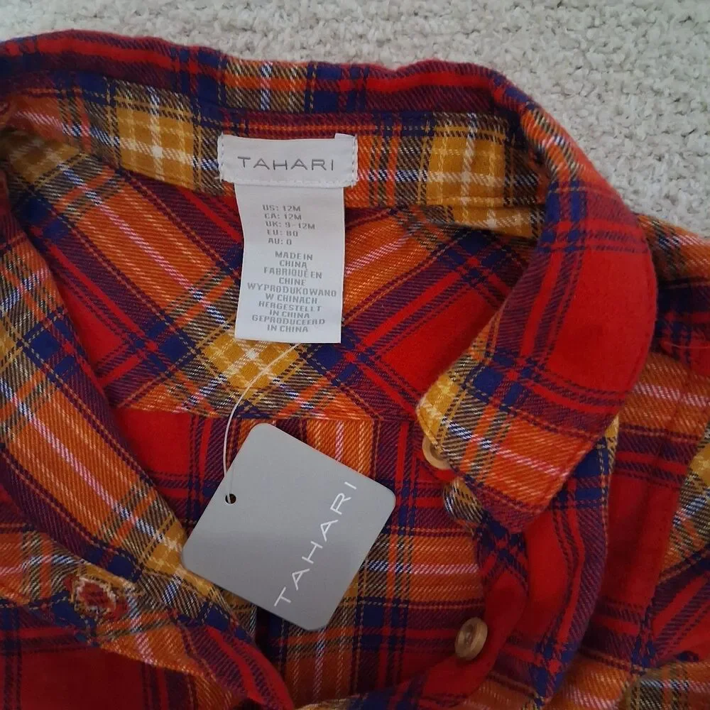 NWT Cotton Baby Red Plaid Sz Unisex 12 Months One Piece Long Sleeve Family Photo